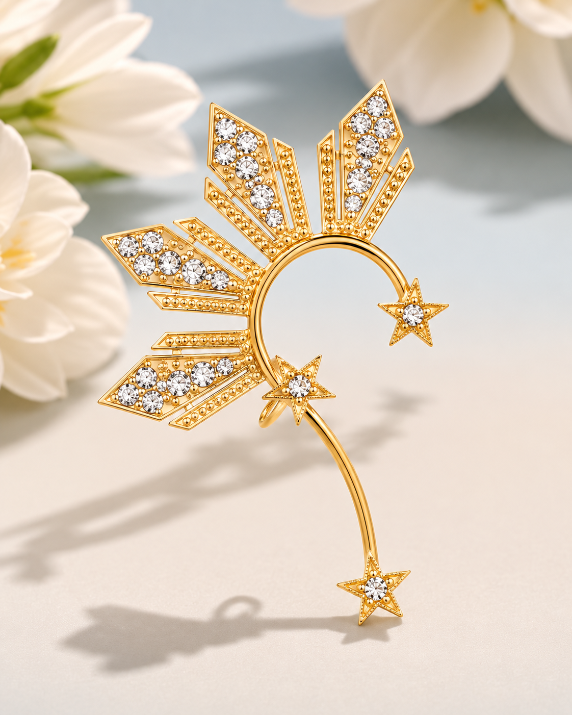 Gold Crystal Star Ear Cuff Earring