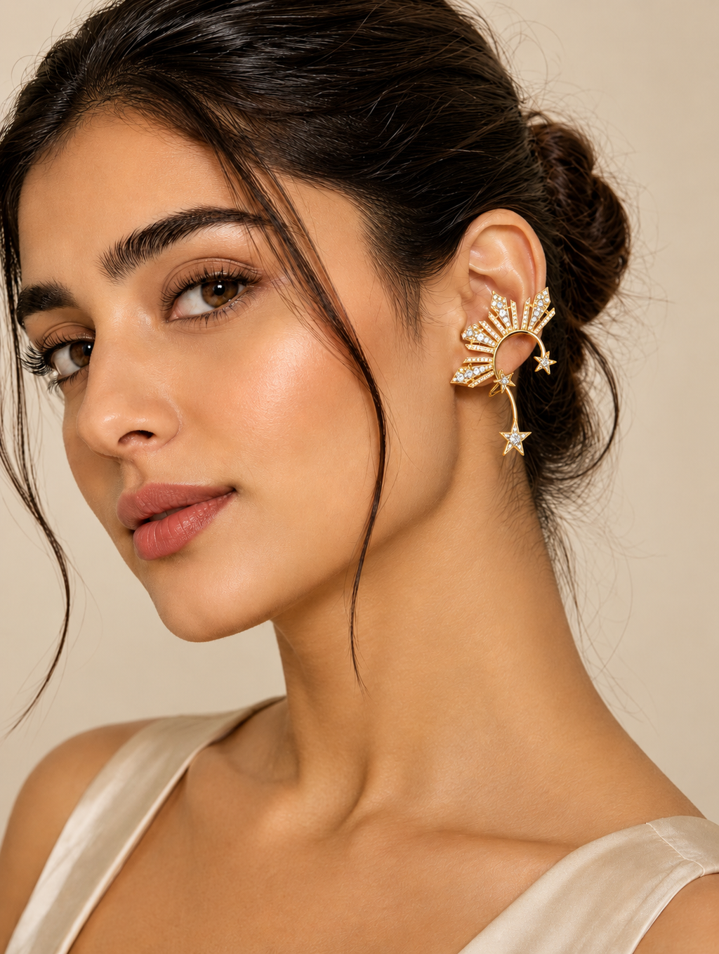 Gold Crystal Star Ear Cuff Earring