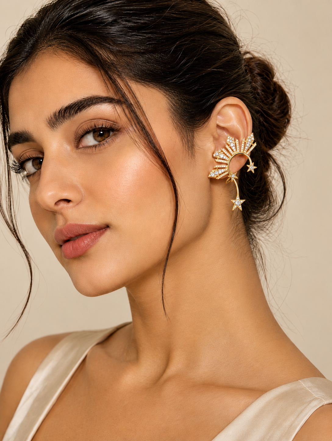 Gold Crystal Star Ear Cuff Earring
