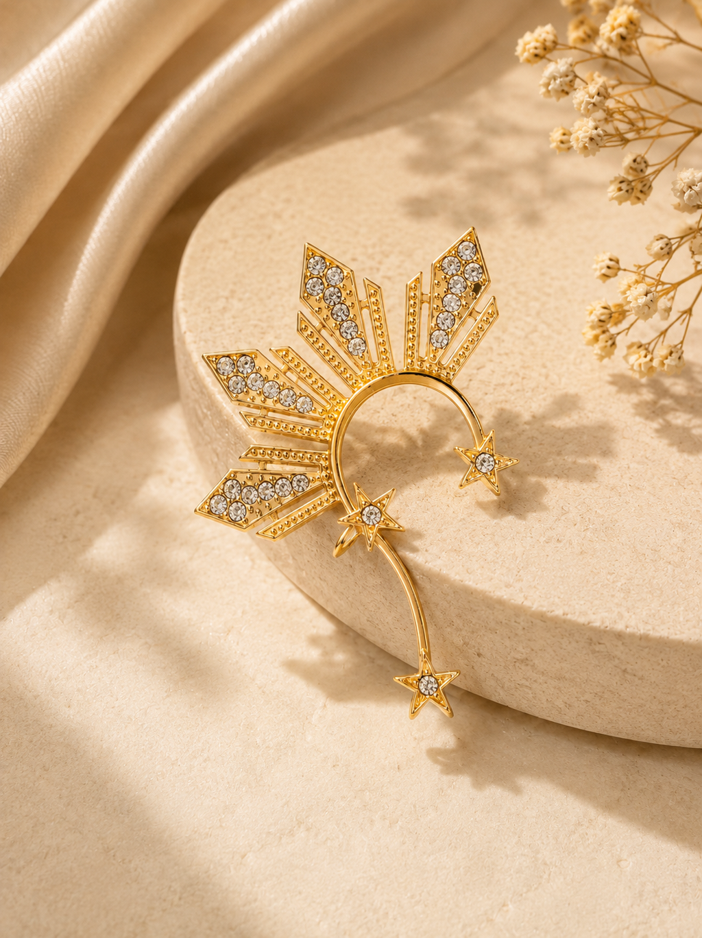 Gold Crystal Star Ear Cuff Earring