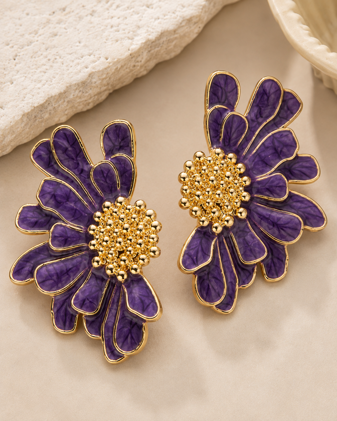 Women Big Flower Gold-Plated Korean Studs Earrings
