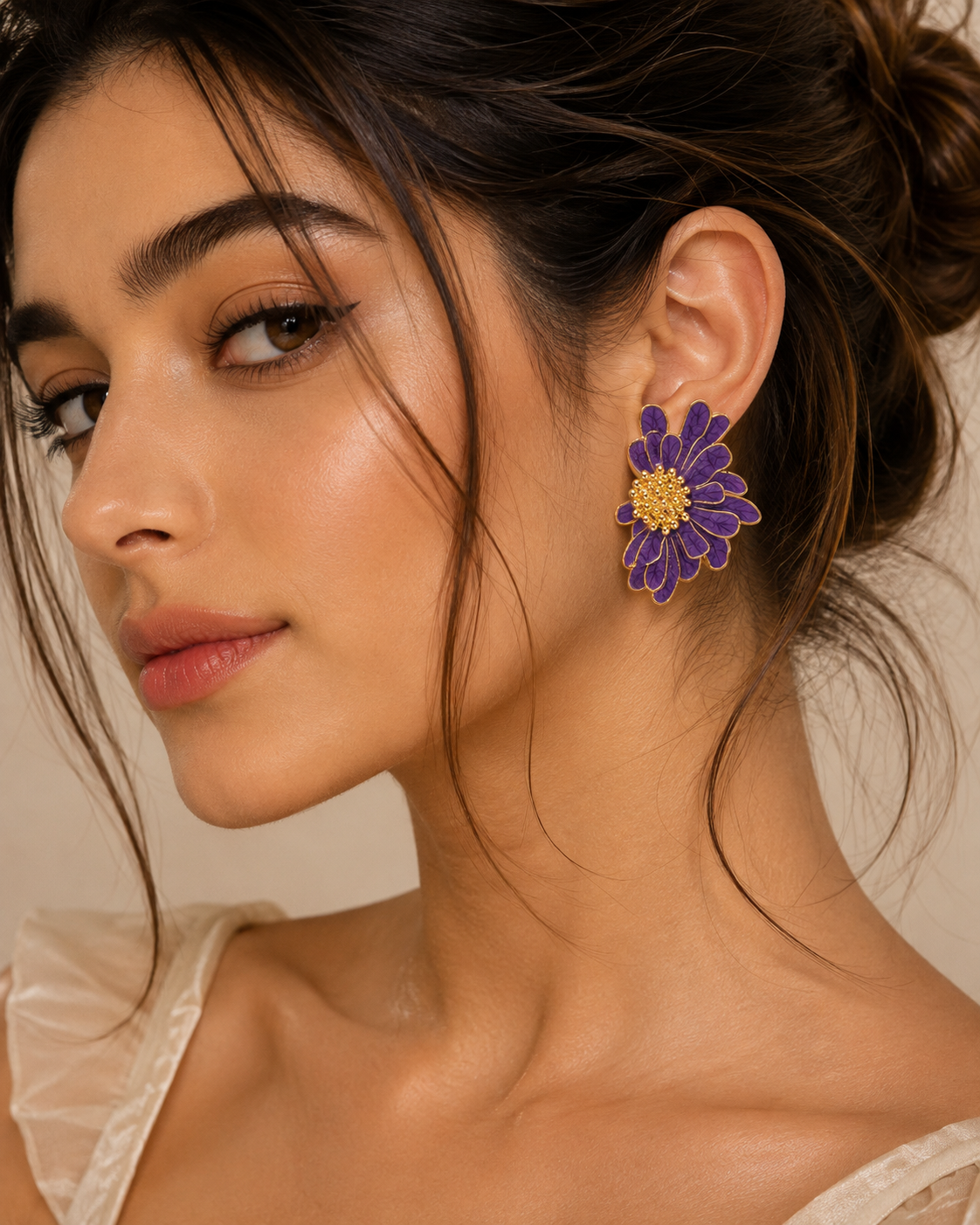 Women Big Flower Gold-Plated Korean Studs Earrings