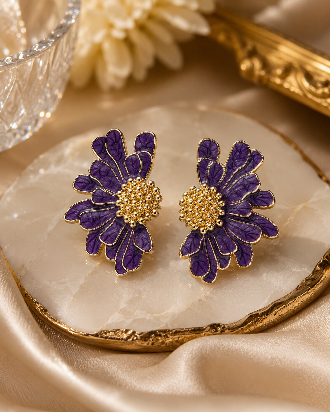Women Big Flower Gold-Plated Korean Studs Earrings