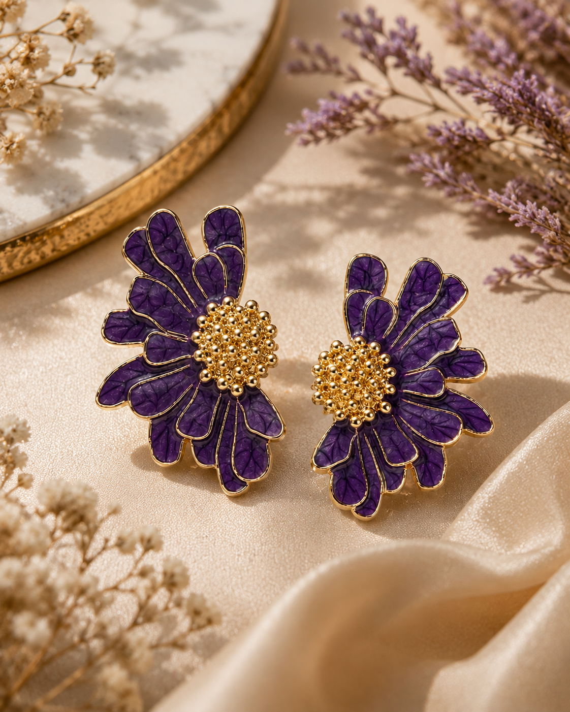 Women Big Flower Gold-Plated Korean Studs Earrings