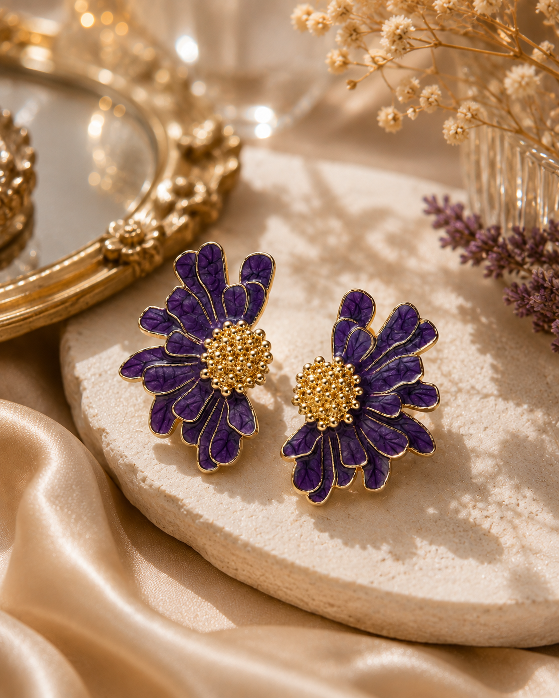 Women Big Flower Gold-Plated Korean Studs Earrings