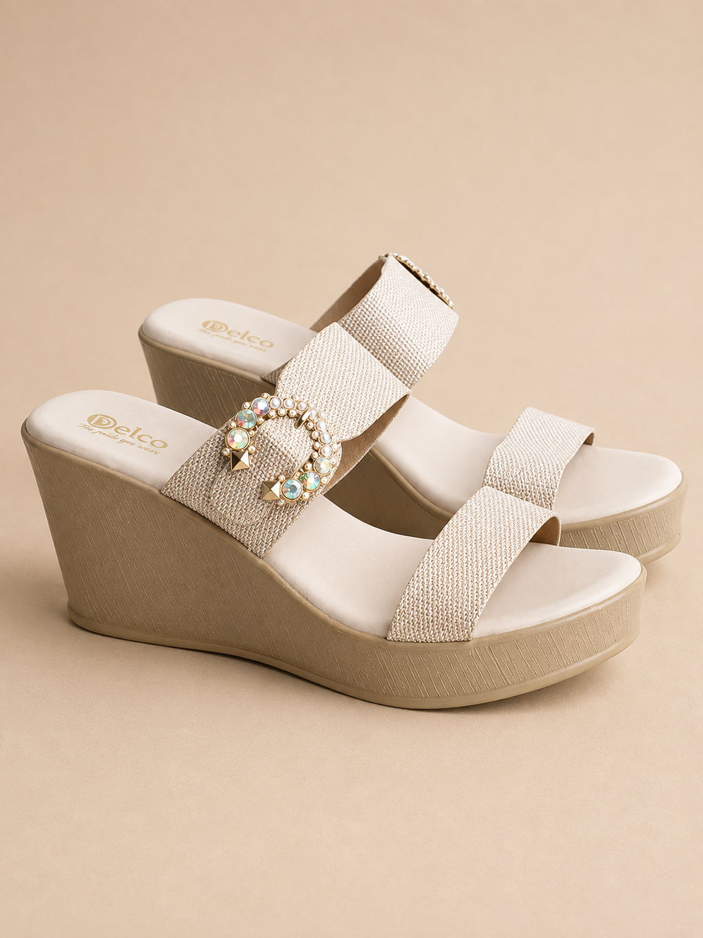 Cream Finish Platform Heels
