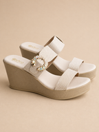 Cream Finish Platform Heels