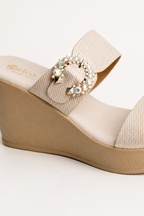 Cream Finish Platform Heels
