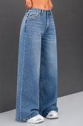 Women Jean Wide Leg High-Rise Highly Distressed Heavy Fade Stretchable Jeans