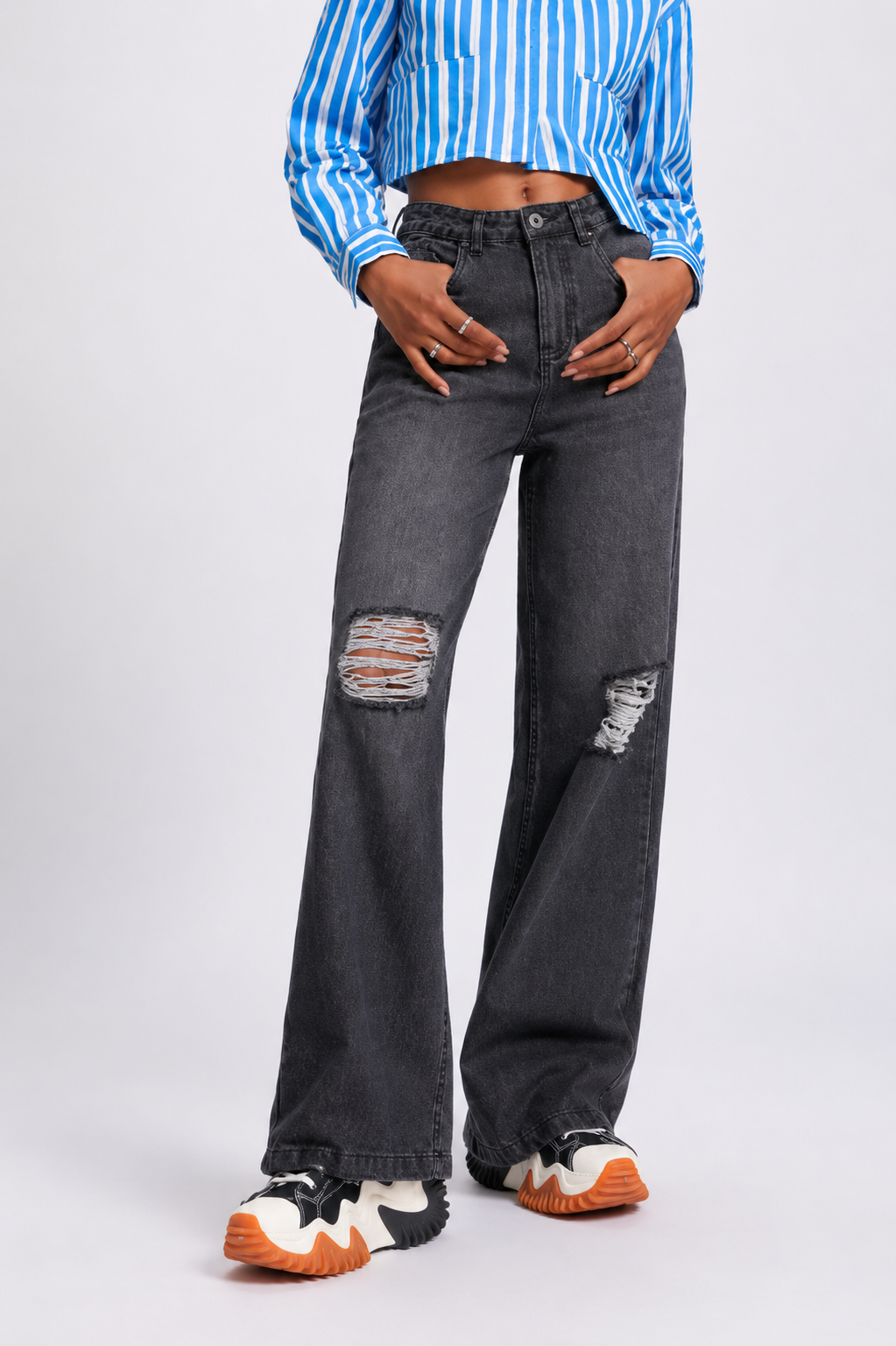 Women Distressed Wide Leg Jeans