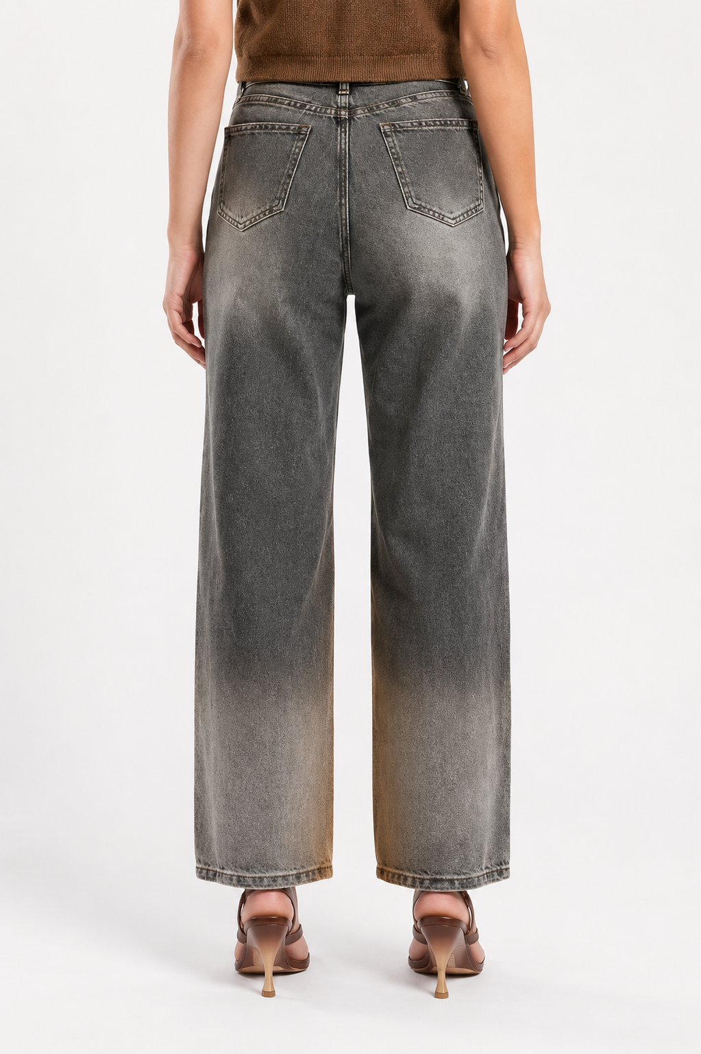 Women Baggy Wide Leg High-Rise Distressed Heavy Fade Jeans