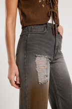 Women Baggy Wide Leg High-Rise Distressed Heavy Fade Jeans