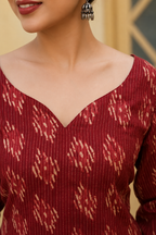 Printed V-Neck Flared Sleeves Pure Cotton Kurti