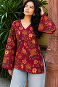 Botanical Printed V-Neck Flared Sleeves Kurti