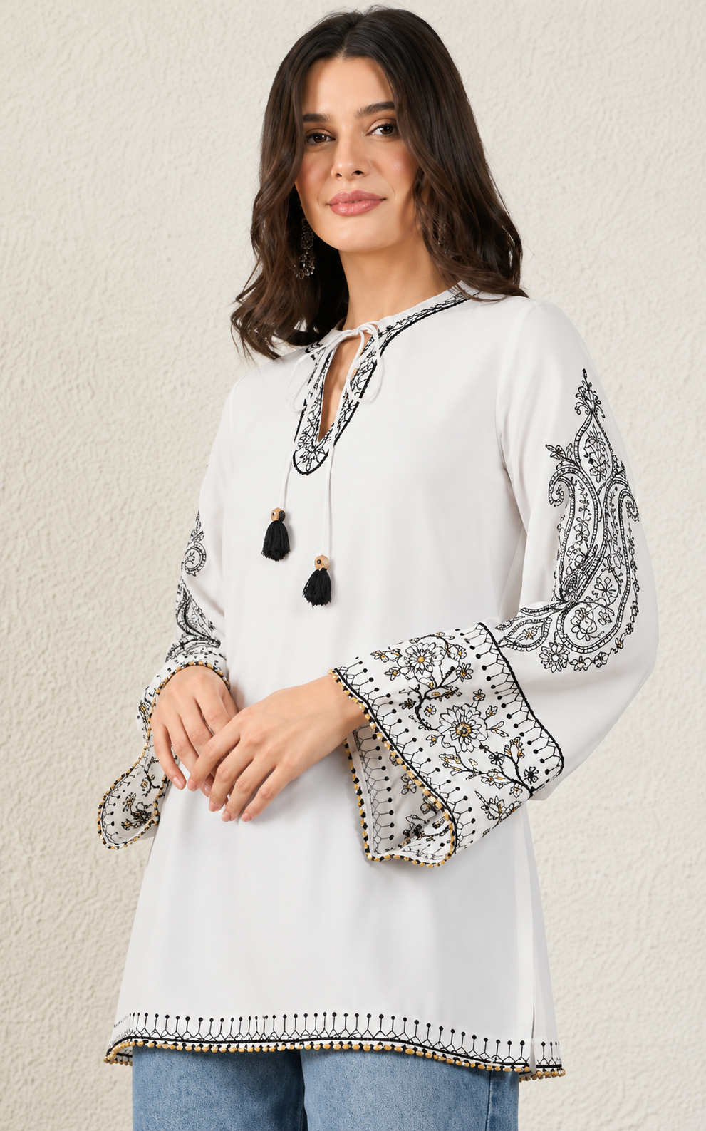 Ethnic Motifs Embroidered Thread Work Chanderi Silk Thread Work Kurti