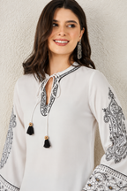 Ethnic Motifs Embroidered Thread Work Chanderi Silk Thread Work Kurti