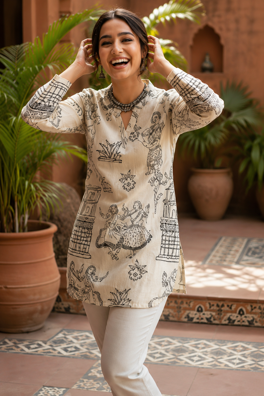 Ethnic Motifs Printed V-Neck Pure Cotton Kurti
