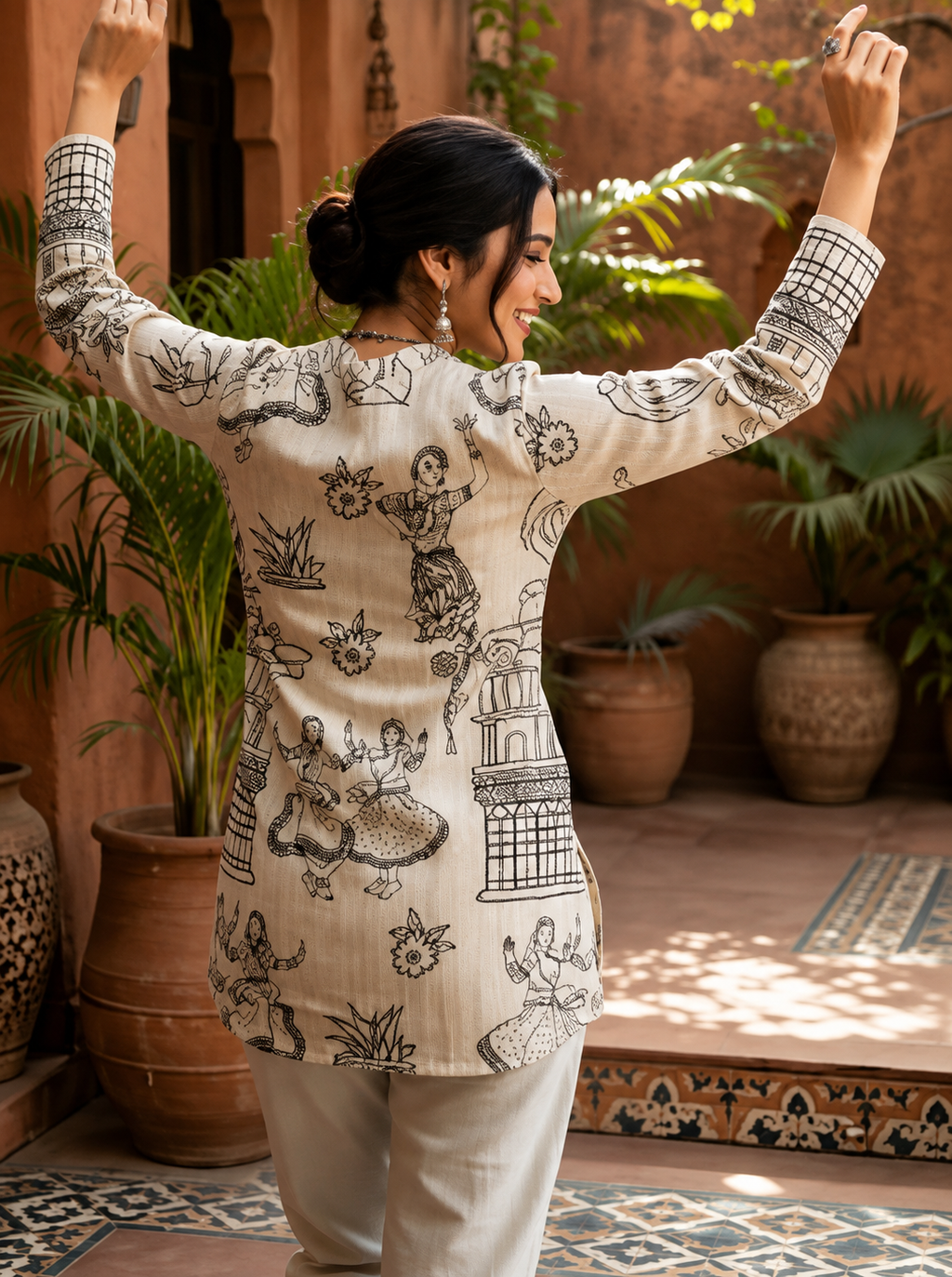 Ethnic Motifs Printed V-Neck Pure Cotton Kurti