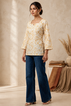 Paisley Printed Square Neck Flared Sleeves Pure Cotton Kurti