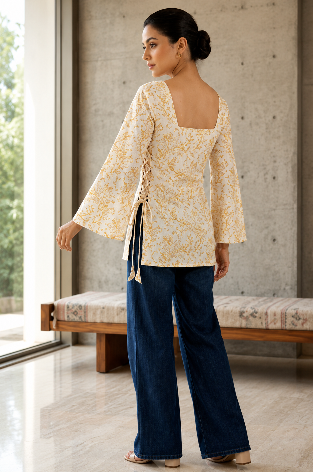 Paisley Printed Square Neck Flared Sleeves Pure Cotton Kurti