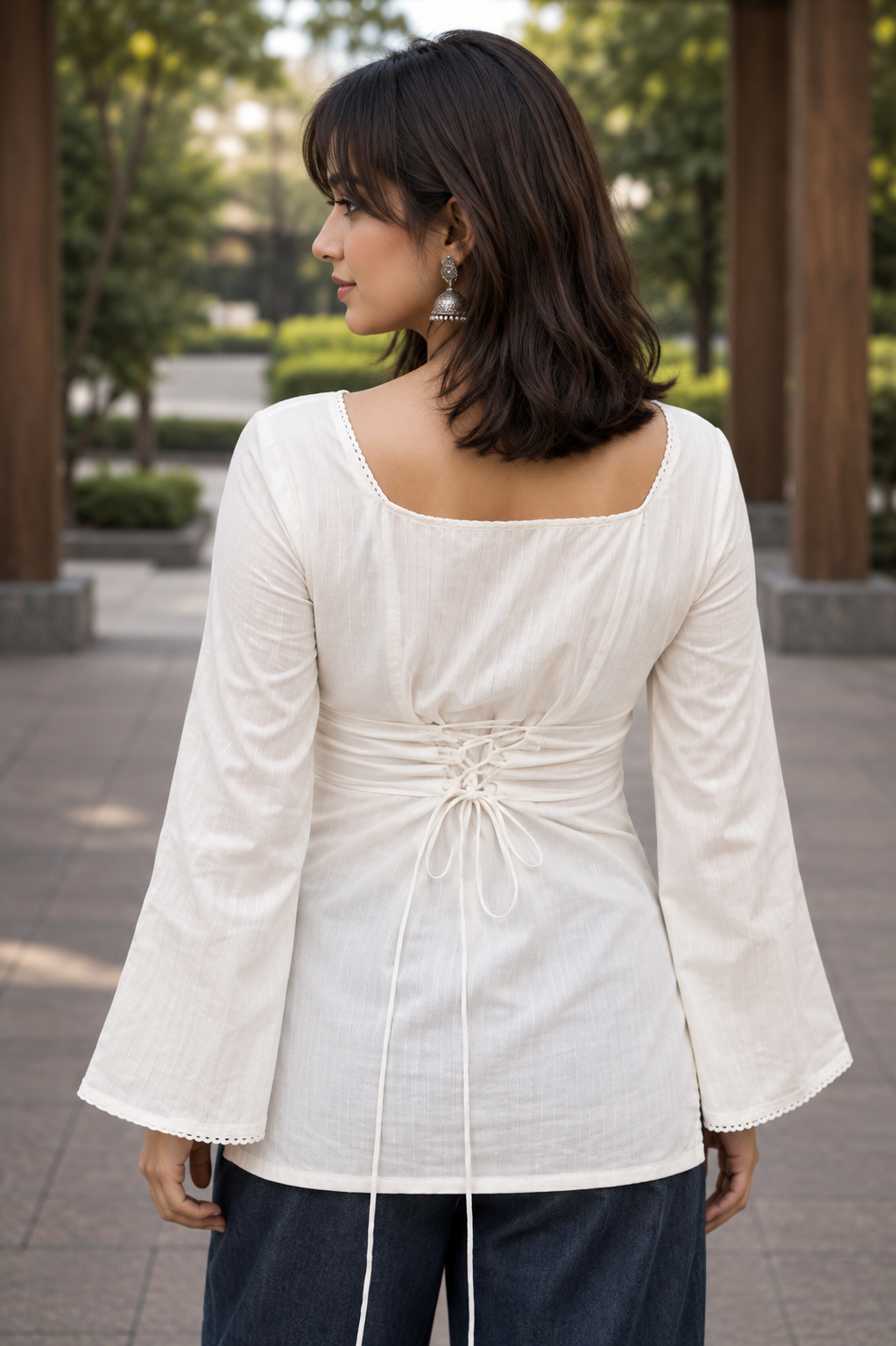Square Neck Flared Sleeves Pure Cotton Kurti