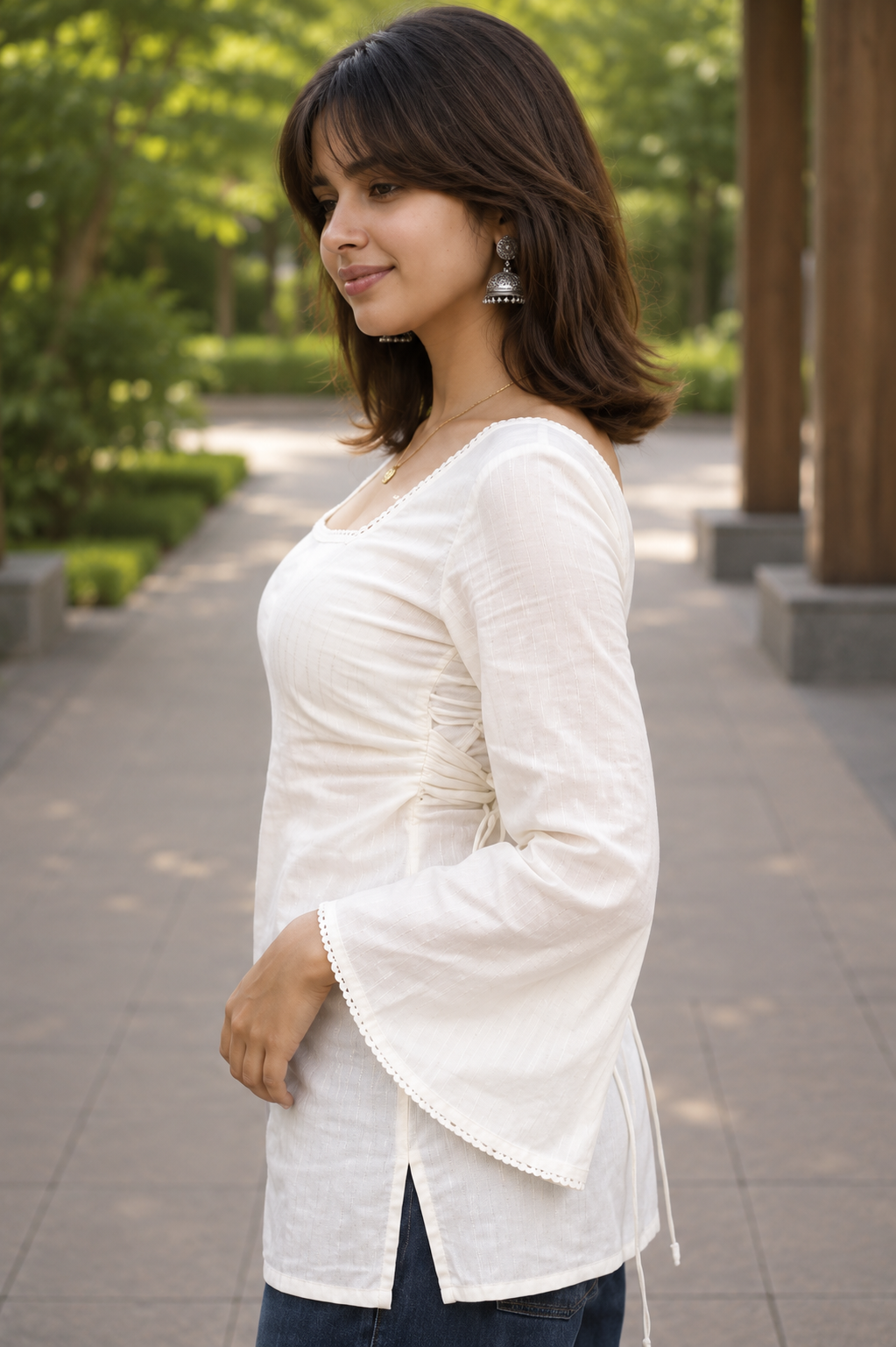 Square Neck Flared Sleeves Pure Cotton Kurti