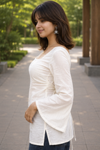 Square Neck Flared Sleeves Pure Cotton Kurti