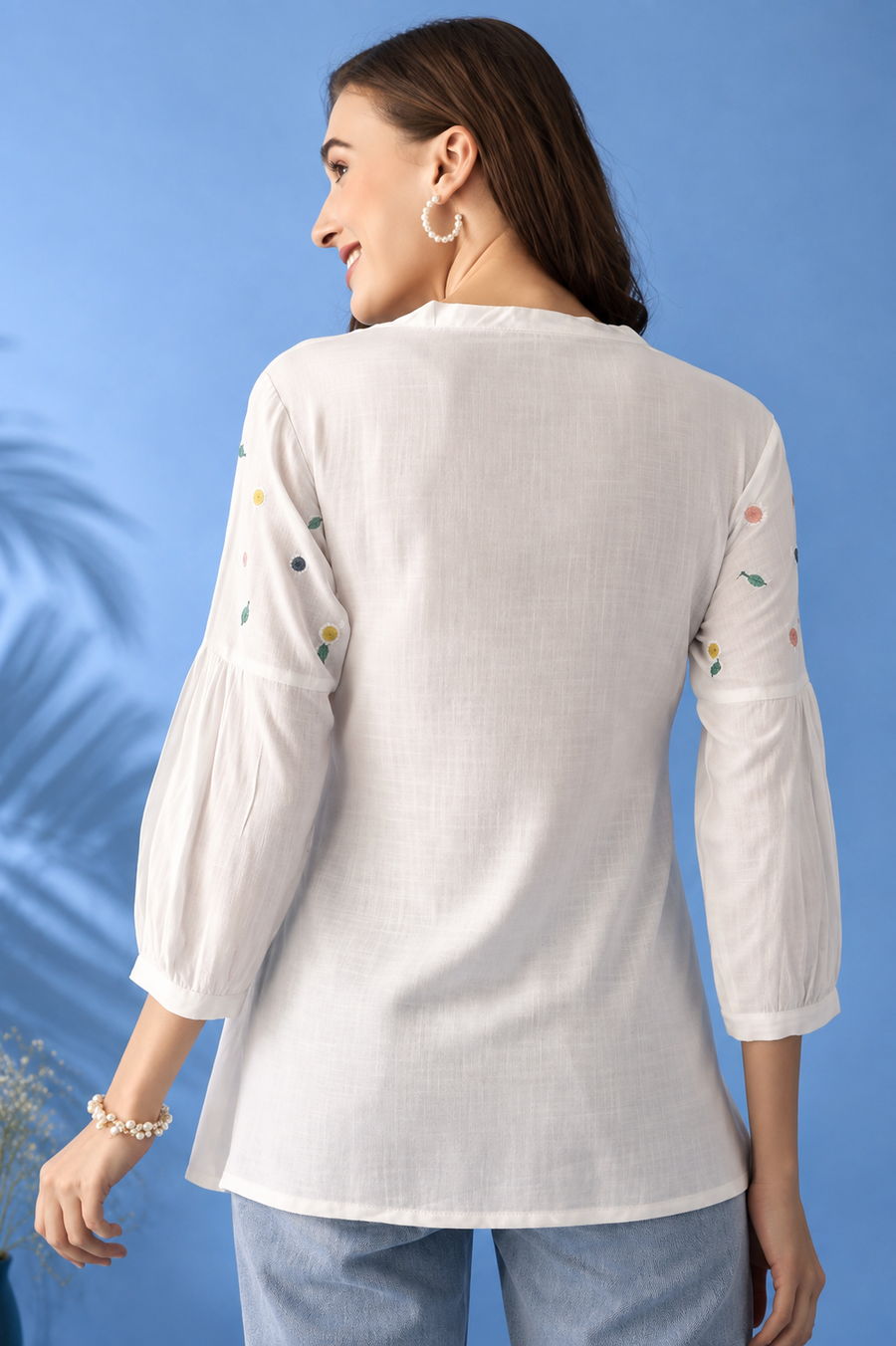 Floral Embroidered Mandarin Collar A-Line Kurti