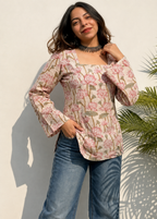 Floral Printed Square Neck Pure Cotton Kurti