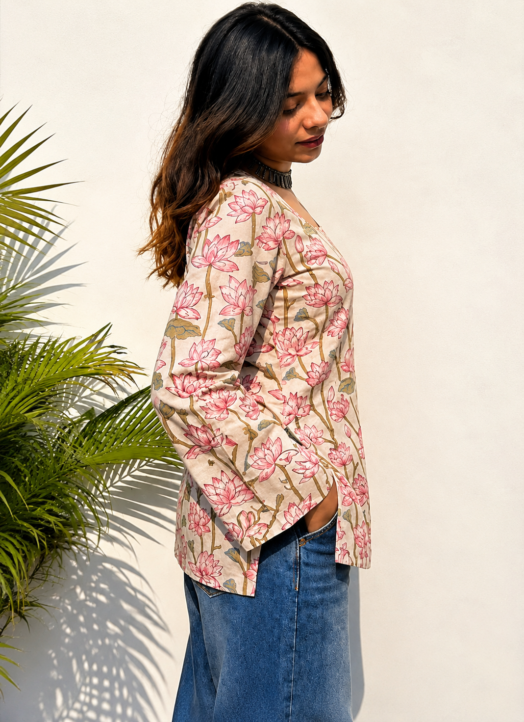 Floral Printed Square Neck Pure Cotton Kurti