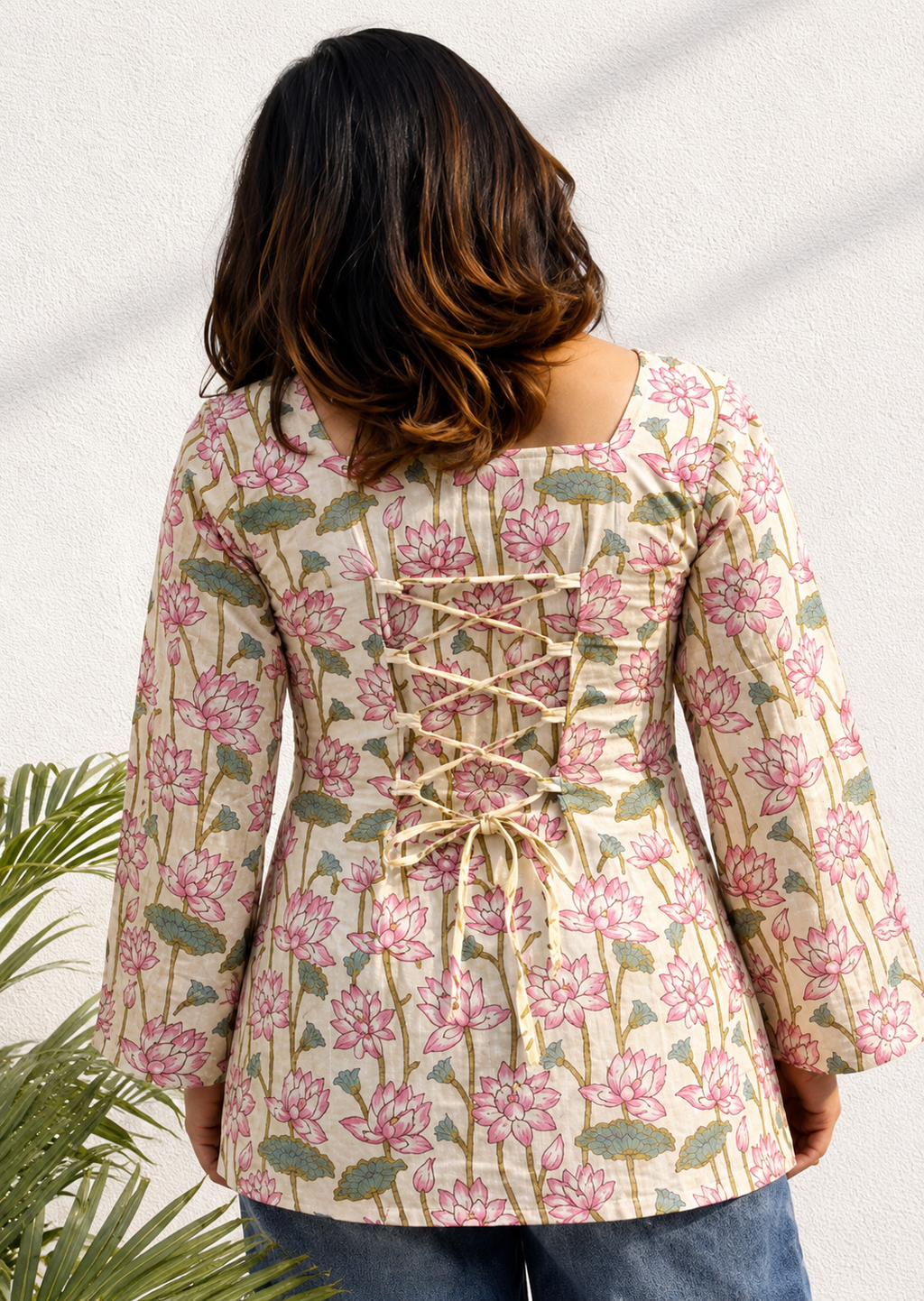 Floral Printed Square Neck Pure Cotton Kurti