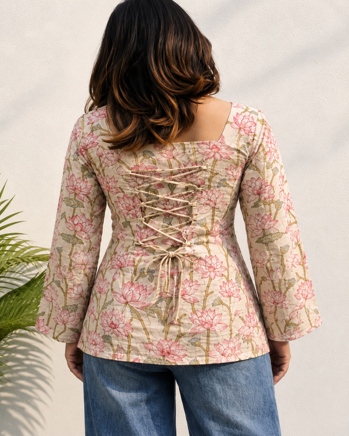 Floral Printed Square Neck Pure Cotton Kurti