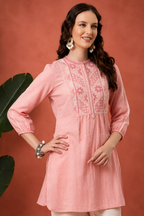 Solid Embroidered A-line Cotton Tunic for Women Kurti