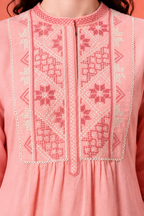 Solid Embroidered A-line Cotton Tunic for Women Kurti