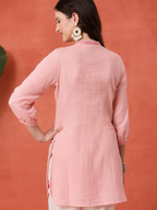 Solid Embroidered A-line Cotton Tunic for Women Kurti