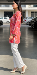 Floral Printed Square Neck Pure Cotton Kurti