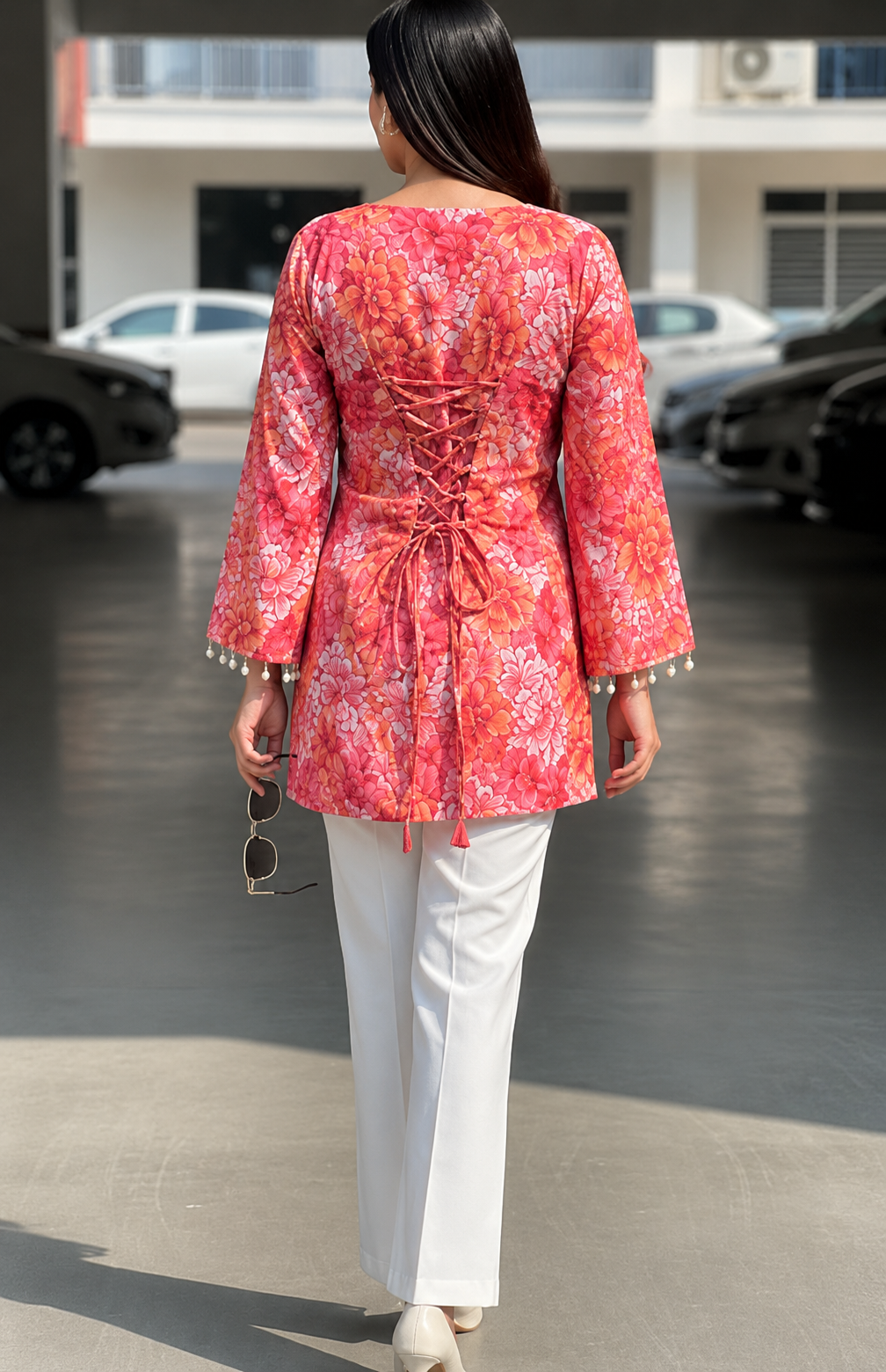 Floral Printed Square Neck Pure Cotton Kurti