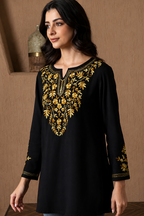 Qazmi Kashmiri Aari Work Viscose Rayon A-Line Flared Kurti