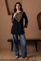 Qazmi Kashmiri Aari Work Viscose Rayon A-Line Flared Kurti