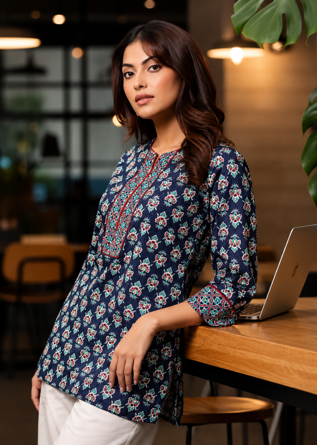 Ethnic Motifs Printed Pure Cotton Round Neck Kurti