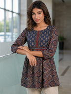 Ethnic Motifs Printed Sequinned Pure Cotton A-Line Kurti