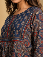 Ethnic Motifs Printed Sequinned Pure Cotton A-Line Kurti