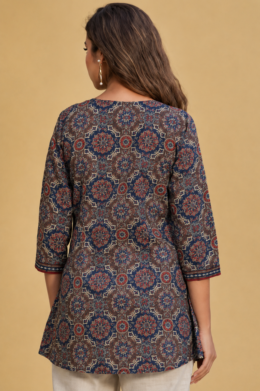 Ethnic Motifs Printed Sequinned Pure Cotton A-Line Kurti