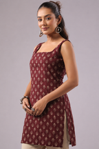 Ethnic Motifs Printed Square Neck Pure Cotton Kurti