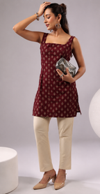 Ethnic Motifs Printed Square Neck Pure Cotton Kurti