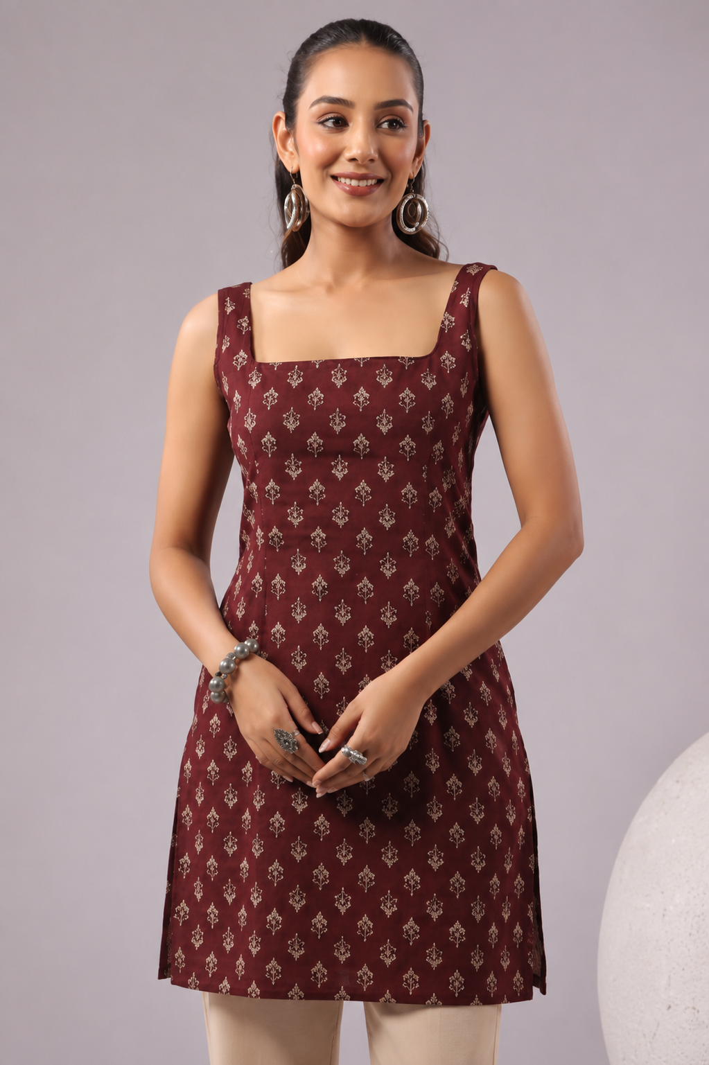 Ethnic Motifs Printed Square Neck Pure Cotton Kurti