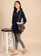 Navy Blue Printed Short Kurti