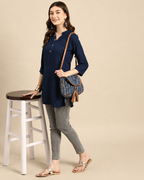 Navy Blue Printed Short Kurti