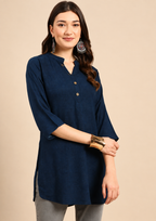 Navy Blue Printed Short Kurti