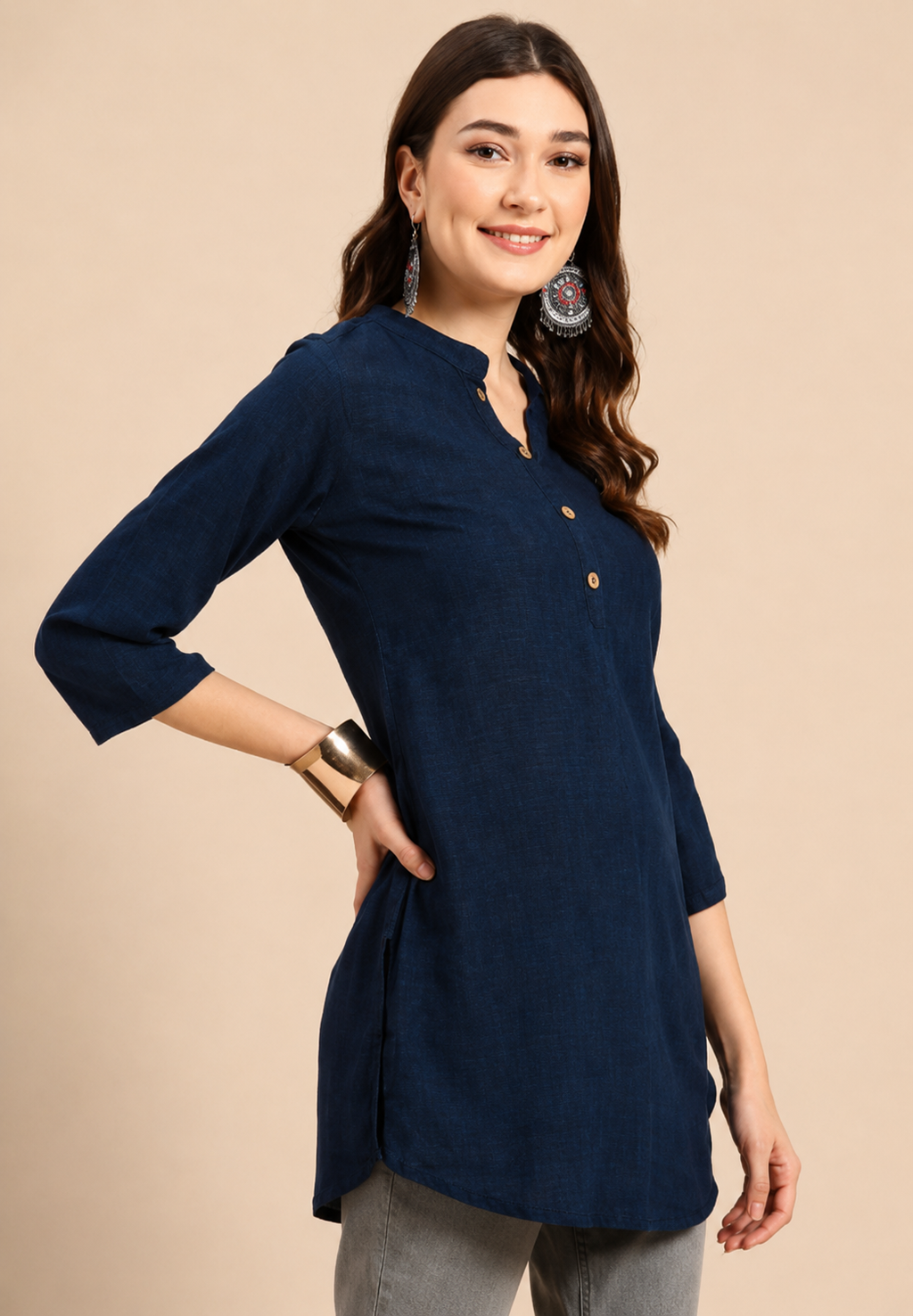 Navy Blue Printed Short Kurti